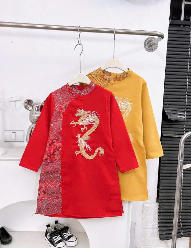 [10-36kg] Áo dài thêu Rồng cho bé trai mẫu hot TẾT 2025 (kèm khánh), diện Tết, du xuân siêu sang chảnh, chất nhung lì mềm đẹp, không nhăn, cúc tàu xịn đẹp. 2