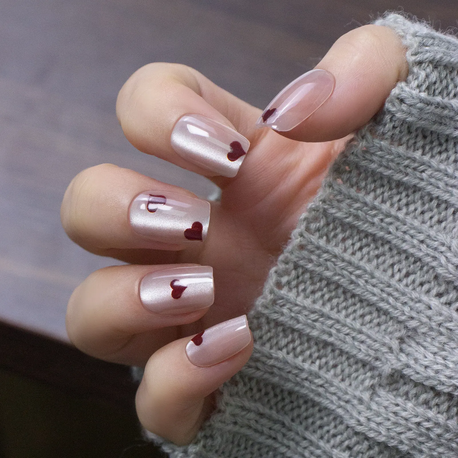 30 pieces of cat-eye love French wear nails short sweet ins style nails removable fake nails cross-border manicure