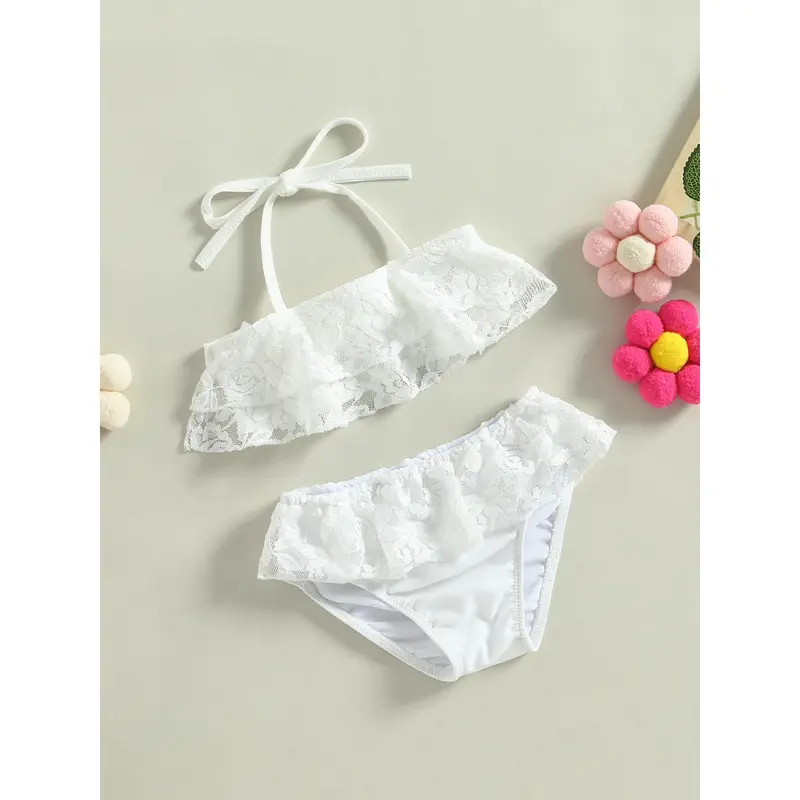Áo Tắm Hai Mảnh Cho Bé Gái Mới Biết Đi, Không Tay, Áo Ren Cổ Yếm, Bộ Đồ Bơi Và Đáy Bikini, Mùa Hè Đệm 2