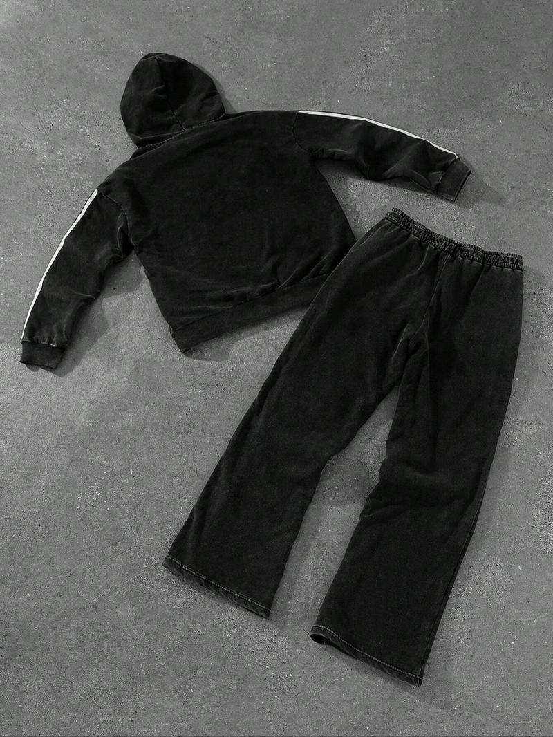 Product Introduction of Two-piece Set Men's Zip Up Hoodie & Sweatpants, Regular Fit Casual Long Sleeve Hooded Sweatshirt & Jogger Pants for Spring & Fall, Fashion Men's Two-piece for Daily Wear, Going Out Outfits, Cotton 6