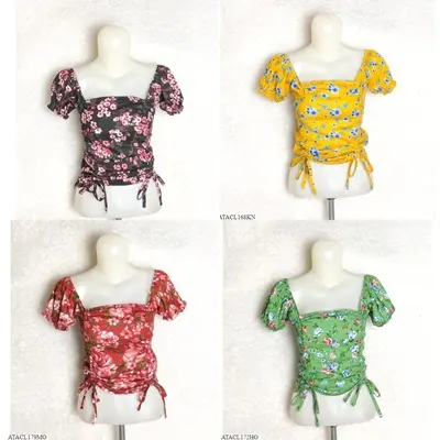 Atasan Double serut pendek Baju Top Wanita Motif 0