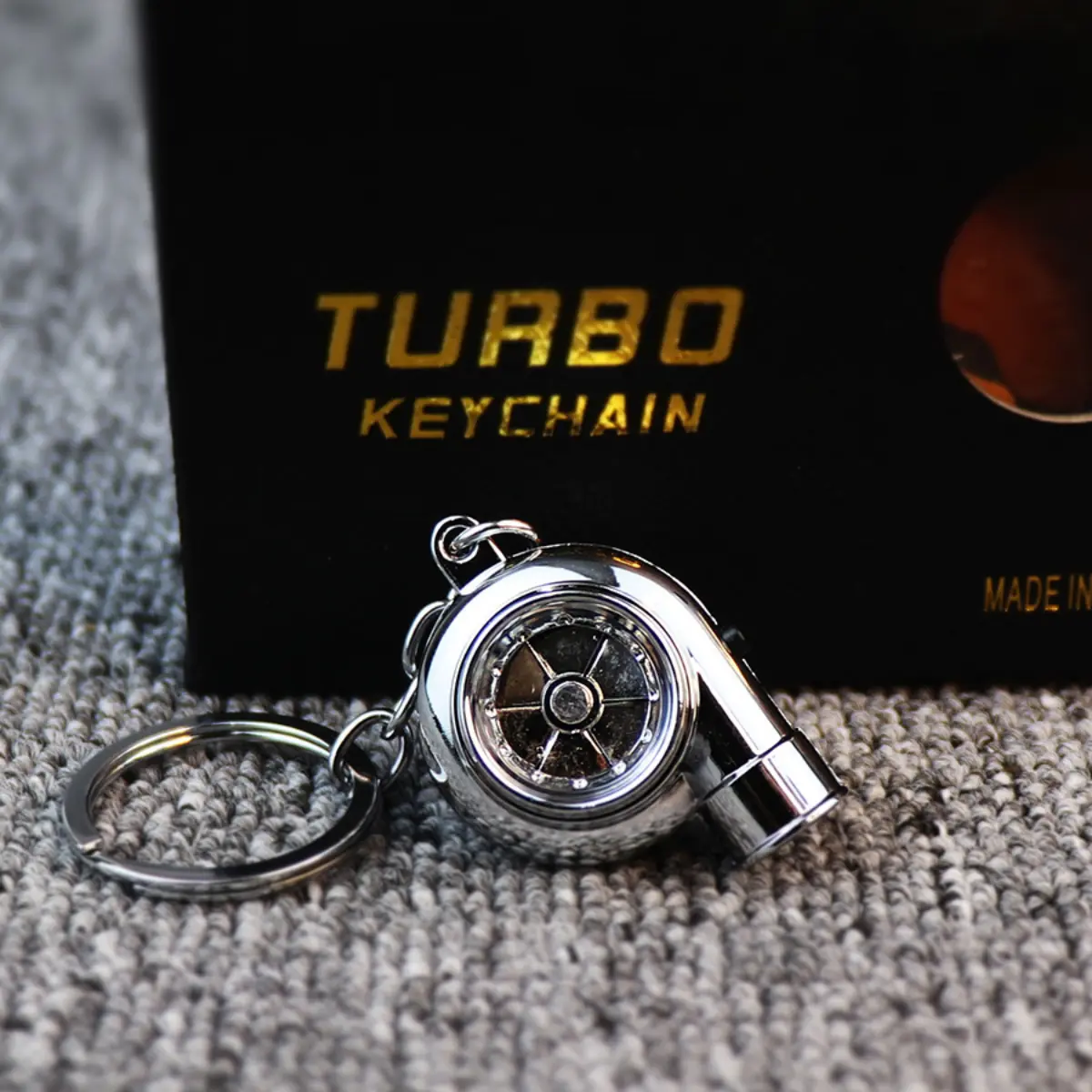 Popular LED electric lighted turbine keychain TURBO turbo keychain supercharger key chain pendant