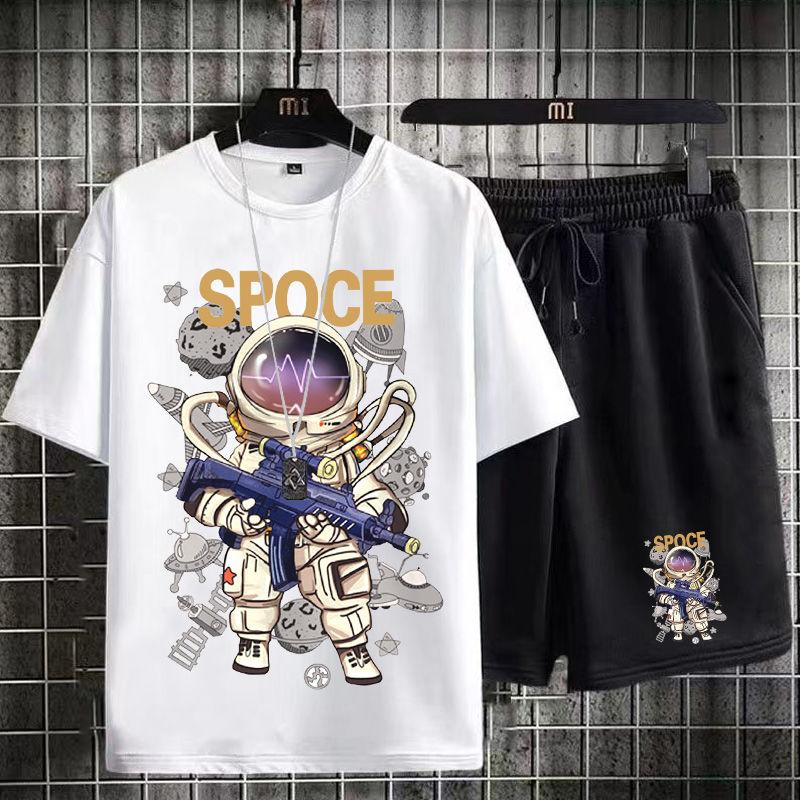 Product Introduction of Casual Sports Suit for Men Summer 2024 New Style Middle School Student Printed T-Shirt Men's Short Sleeve Shorts Trendy 1/2 Piece Fasciitis 22