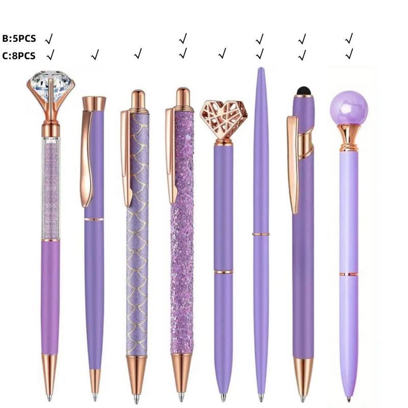 Glitter Ballpoint Pen Set, 1 Set Artificial Diamond Pen, Creative Metal Pen for Students, Wedding Desk Supplies Gift, Easter Gifts 8