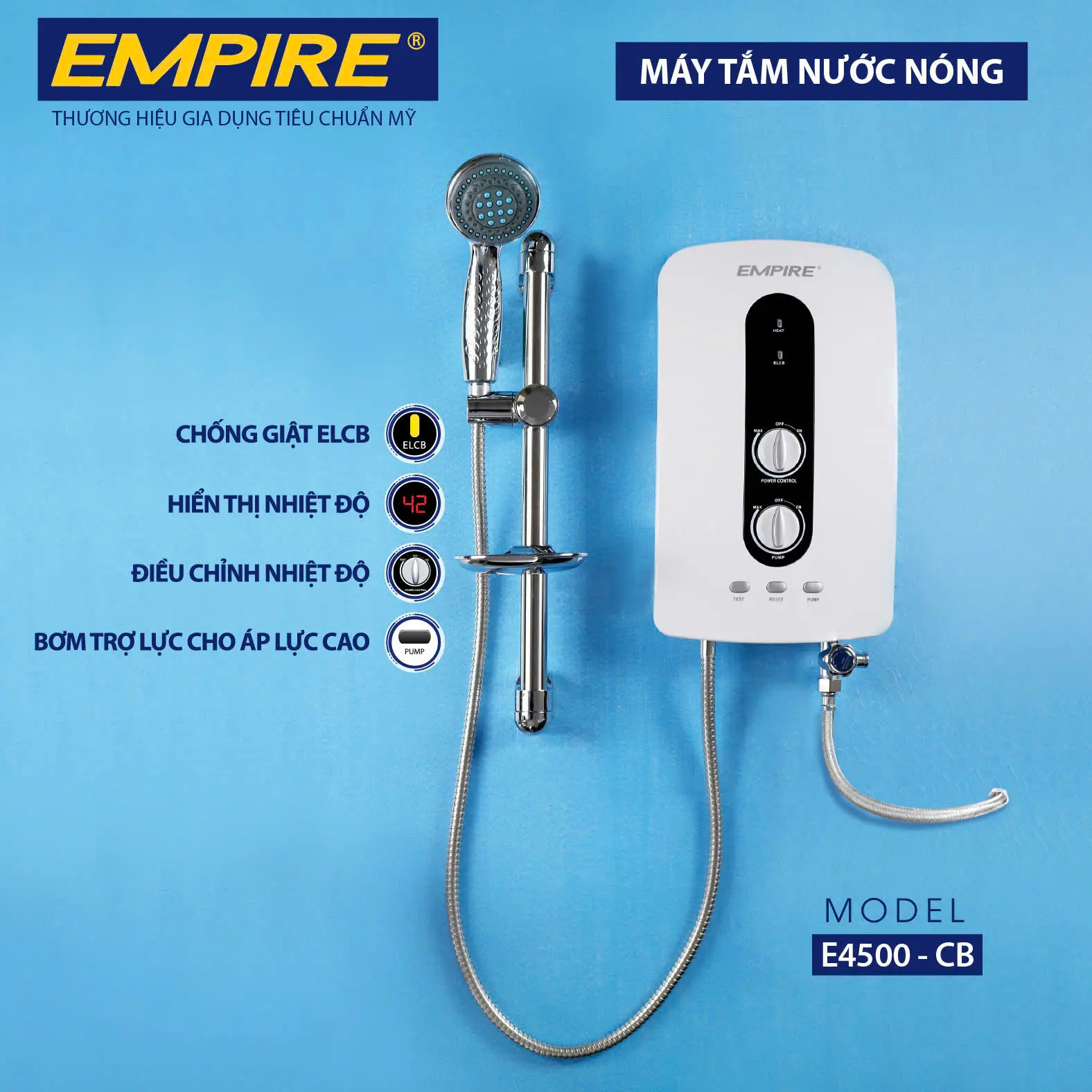 Máy nước nóng trực tiếp có bơm Empire E4500-CB