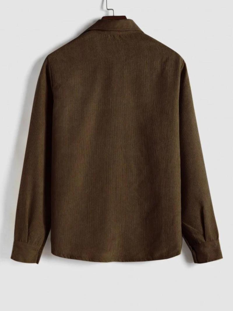 Product Introduction of Men's Solid Half Button Corduroy Shirt, Regular Fit Casual Long Sleeve Collared Top for Fall & Winter, Men's Clothes for Daily Wear, Clothing 17