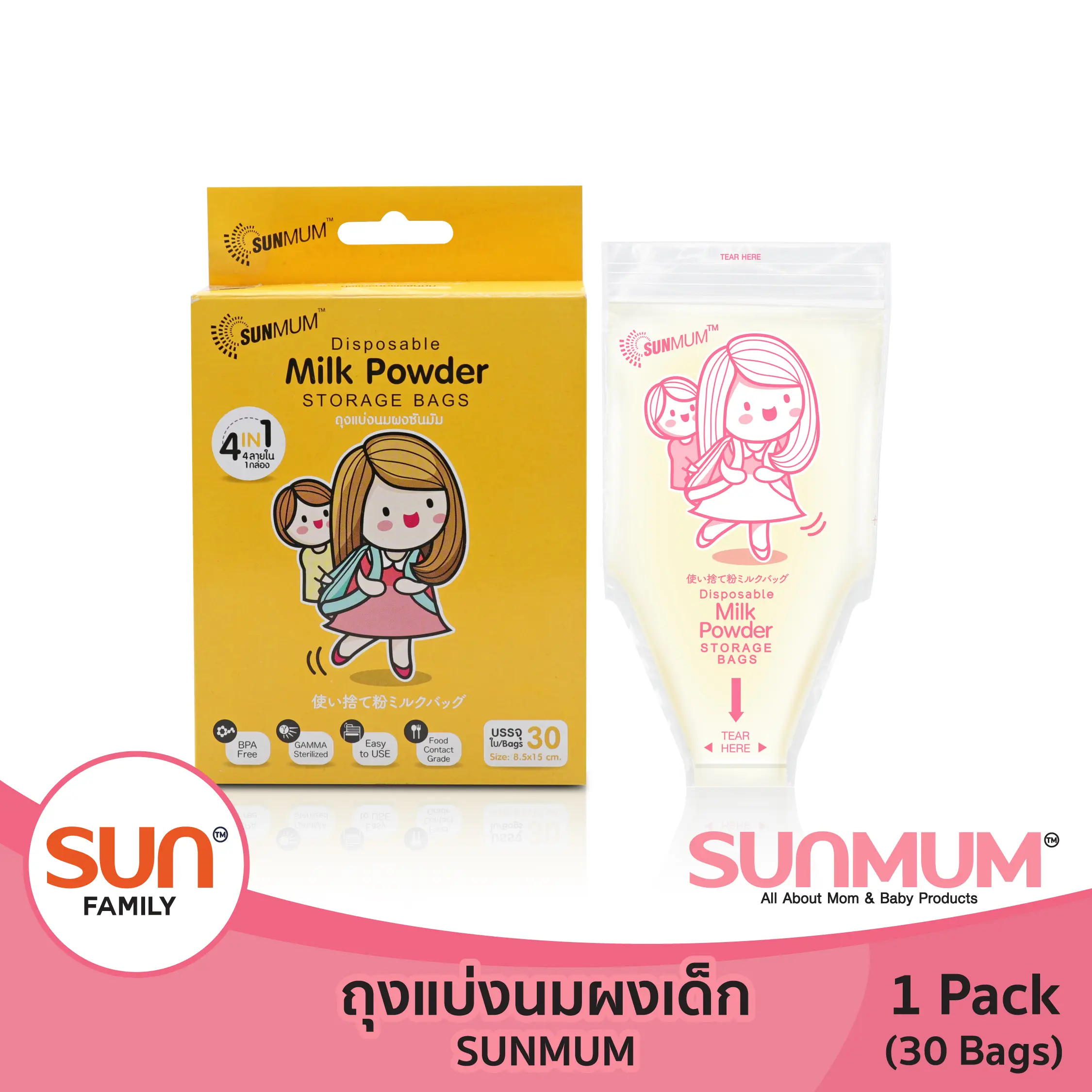 [ซื้อ5ชิ้น ลด20%] SUNMUM ถุงแบ่งนมผงเด็ก 30 ใบ/กล่อง ถุงแบ่งนมผง ถุงแบ่งอาหารแห้งสำหรับลูกน้อย food grade ปลอดภัย BPA free มั่นใจหายห่วง