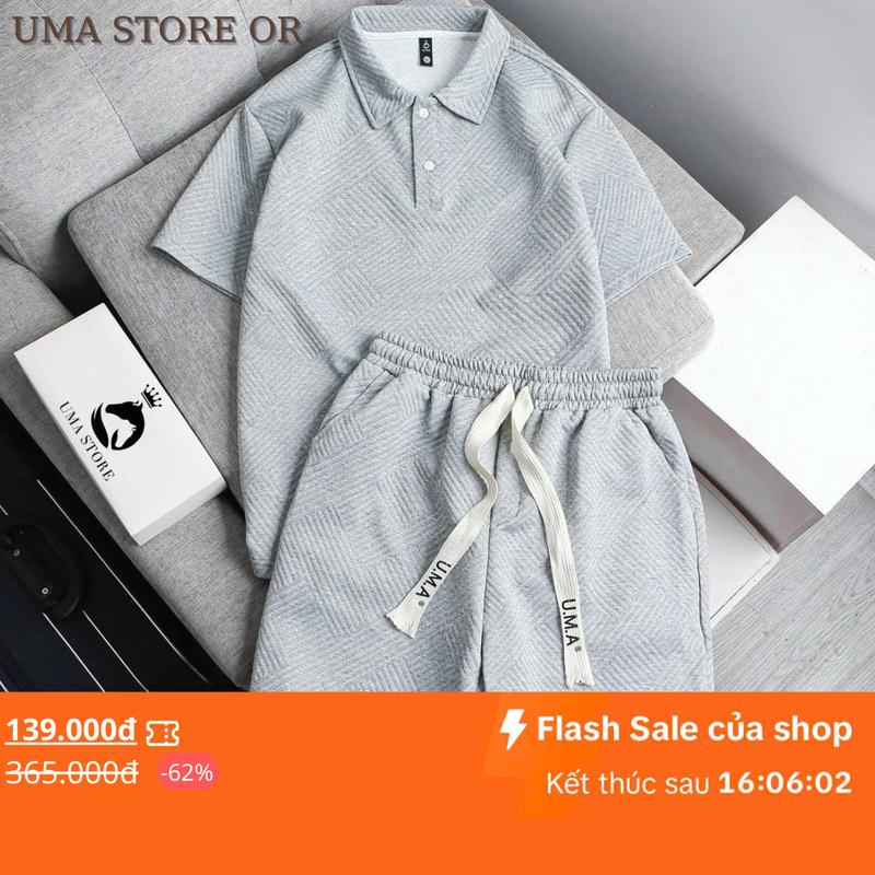Bộ quần áo thể thao nam nữ UMA vải chất liệu cotton Styrofoam chéo hoạ tiết trơn cao cấp Tay Ngắn (POLOUMAOR) Menswear tốp bộ trẻ trung mát lịm Tre Có Cổ có thể giặt máy [ Bộ Xốp cổ bẻ trơn ]