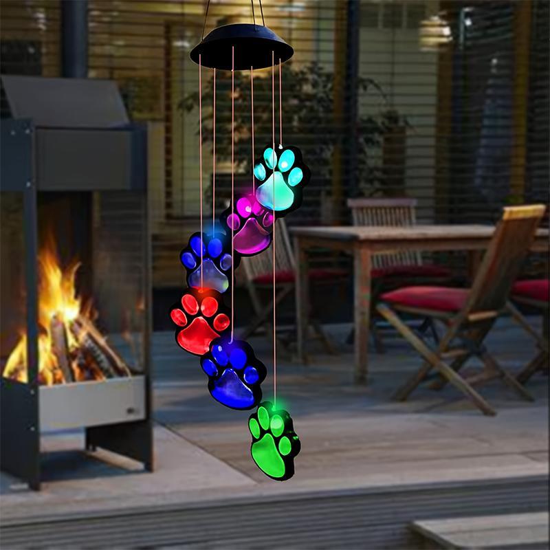 Solar Powered Paw Print Design Wind Chime Light, Color Changing Solar Hanging Light, Outdoor Decorative Light for Balcony, Patio, Yard 6
