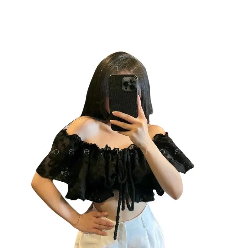 Áo Kiểu Bông Xù Có Cột Dây Trễ Vai Croptop - Shop Tiến Linh Nữ Voi Women Trắng Sơ Mi Kiểu