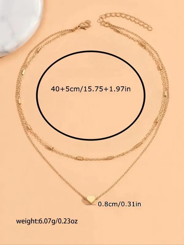 Women's Simple Heart Design Layered Necklace, Fashion Matching Necklace Jewelry for Party, Daily Clothing Decor, Trendy All-match & Exquisite Jewelry for Birthday Gift, Valentine's Day, Gift 1