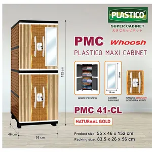 PLASTICO PMC 41-CL Lemari Pakaian Plastik Serba Guna Motif Minimalist Modern Lucu dengan Cermin + Kunci Pintu
