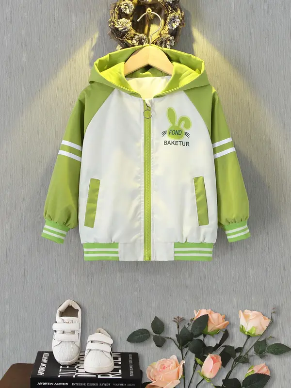 Cartoon Print Hooded Jacket, Casual Long Sleeve Zip Up Outerwear for Spring & Fall, Kids Clothes for Daily Wear 1
