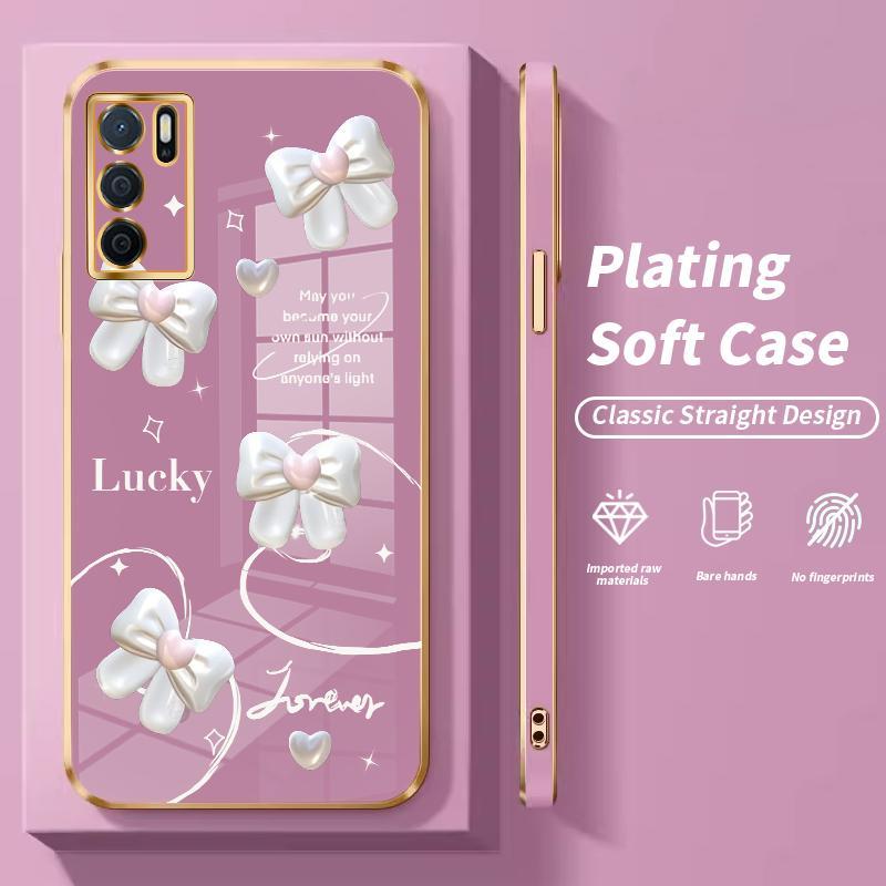 Casing Hp untuk OPPO A16 A16s A1 Pro A11 A11x A11K A12 A12s A12e A15 A15s A16K A16e A17 A18 A1k A1x A2 5G A2x A3 A31 A32 A33 2020 A35 2021 A36 A37 A38 A39 A3 Pro 3D Stereo Bow Tie Silicon TPU Electroplating Case Murah 1