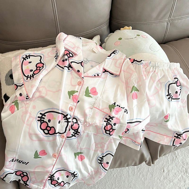 Product Introduction of Bộ Đồ Ngủ Mèo Kitty Hoạt Hình Nhật Bản, Phong Cách INS, Dành Cho Nữ, Hàng Mới Về Mùa Hè, Thiết Kế Dễ Thương, Thích Hợp Cho Sinh Viên Và Ký Túc Xá, Áo Mặc Bên Ngoài Mùa Hè, Đồ Ngủ 2