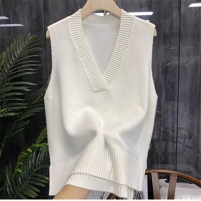 Áo Len Nữ, Cổ Chữ V, Phong Cách Hàn Quốc, Không Tay Bên Trong, Dáng Rộng Vừa Vặn, Có Thể Mặc Ngoài Trời, Phong Cách Preppy Tối Giản, Vest Phong Cách Phương Tây, Nữ, Áo Vest Women Top 6