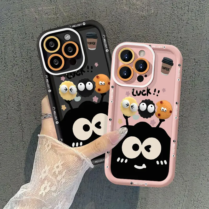 Case HP Untuk Realme C51 C61 C51s C35 C63 C67 C55 Note 60 C53 C12 C11 5i C15 C31 C20 C21Y C30 C21 C17 11 8i 9i 6i 7i 5s C25 Note 50 C25Y C33 NARZO N63 N61 Keberuntungan Lucu Kartun Lucu Bola Batubara Hitam Kopi Soft Cover 5