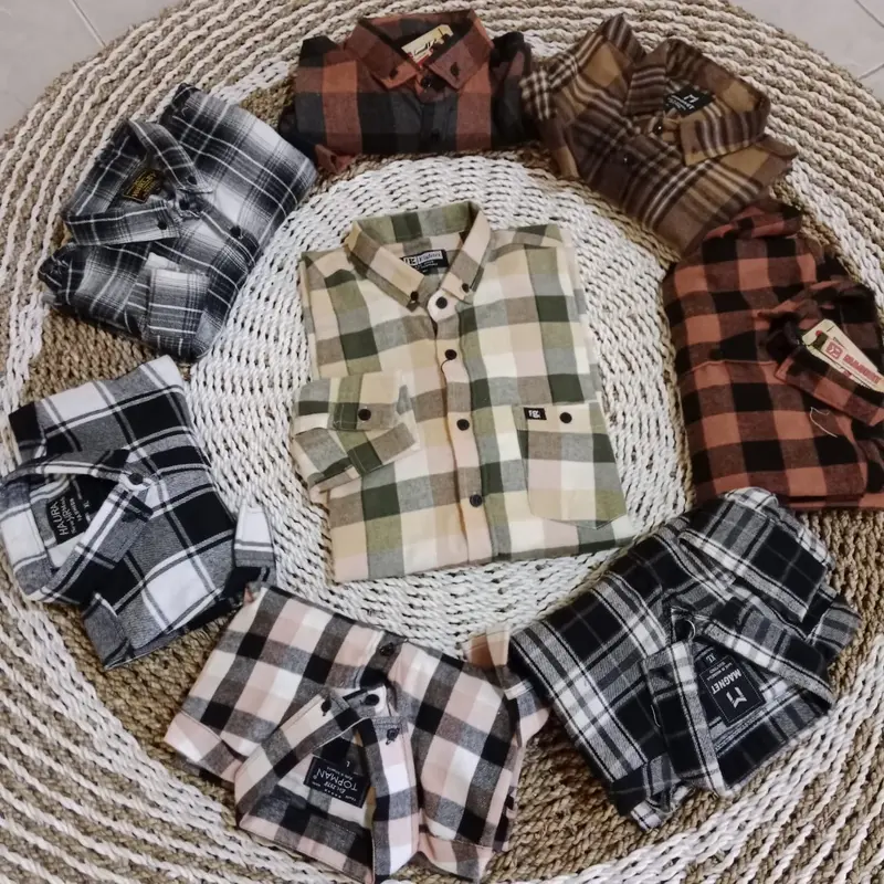 KEMEJA FLANEL DISTRO SURFING LENGAN PANJANG PRIA MOTIF KOTAK BAJU FLANEL kain nyaman  atasan Casual 0
