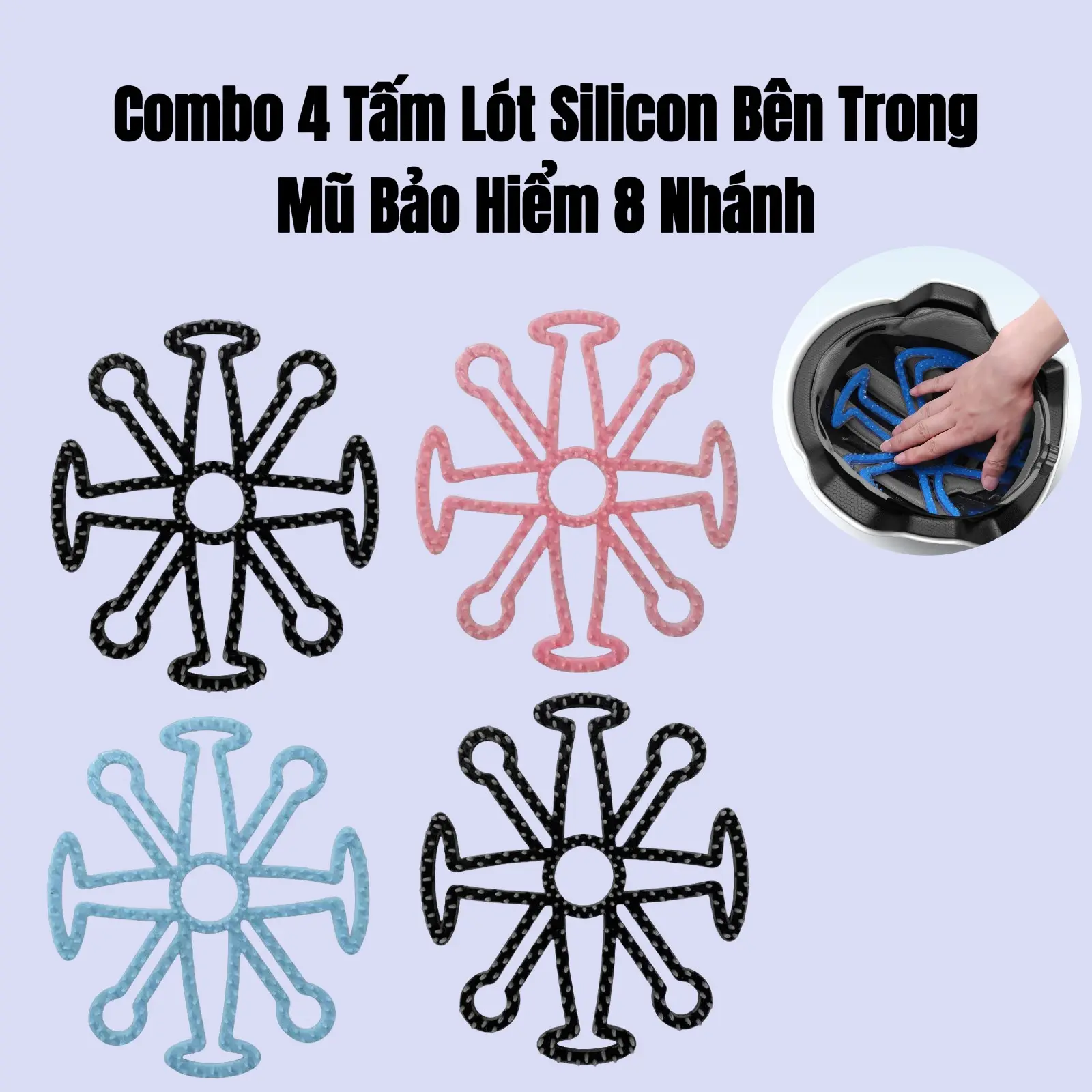 Combo 4 Tấm Lót Silicon Bên Trong Mũ Bảo Hiểm 8 Nhánh, Có Lỗ Thông Hơi Thoáng Khí Chống Biến Dạng,Miếng Đệm Mũ Bảo Hiểm Chống Biến Dạng Linh Hoạt,Đệm Mũ Bảo Hiểm,Phụ Kiện Nón Bảo Hiểm Helmet