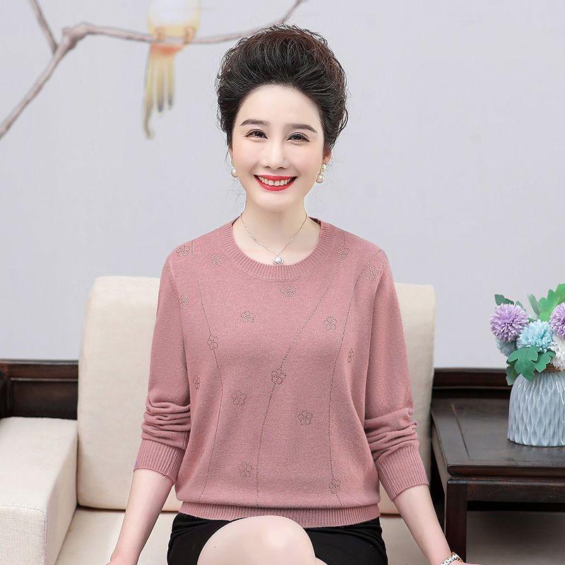 Quần Áo Mùa Xuân Và Mùa Thu Cho Mẹ TRUNG NIÊN, Cao Cấp, Thời Trang, Dài Tay, Áo Len, Dáng Rộng Vừa Vặn, Ngoại Cỡ, Đồ Len, Áo Sơ Mi Lớp Cơ Sở, Dành Cho Nữ 3