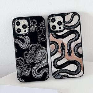 Phone Case For iPhone 11 15 14 Plus 13 Pro Max Unique Dragon Snake Pattern Creative Mirror Design Anti-scratch Phone Cover Soft TPU Case Fall-proof Protective Shell for 12Pro