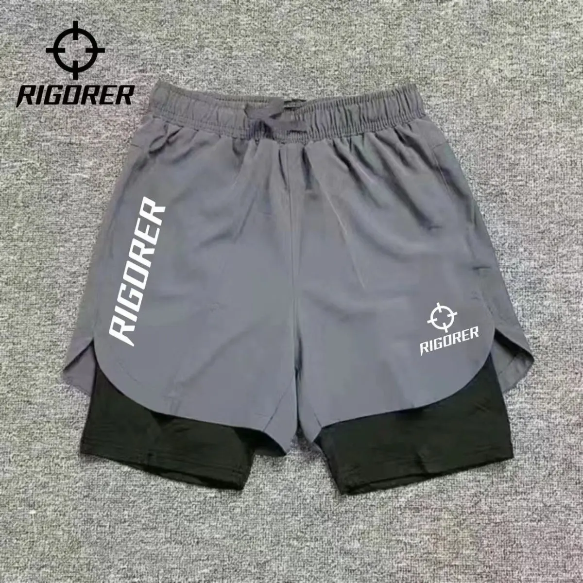 RIGORER Summer Running Swimming Track and Field Shorts Quick-Drying Sports Training Anti-Wardrobe Malfunction Shorts Trendy Double-Layer Two-Piece Fitness