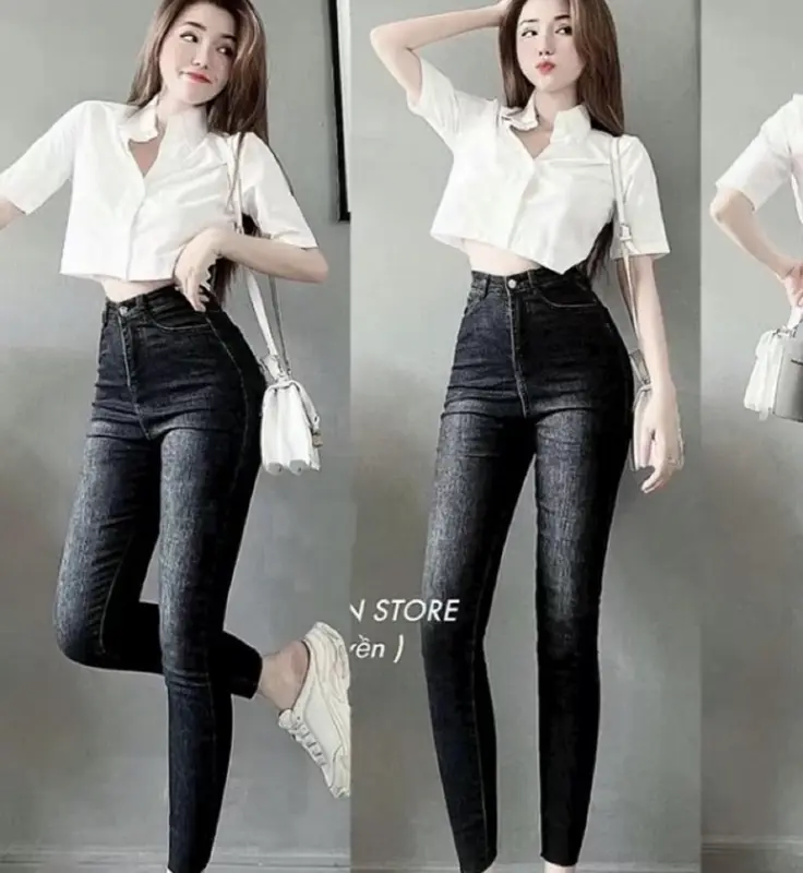 Quần jean màu khói rách 2 lỗ , co giãn bốn chiều, phong cách trẻ trung, cá tính, siêu hách dáng Pants Nữ Women 3