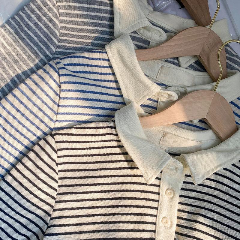 Product Introduction of Áo Thun Có Cổ Polo, Sọc, Dáng Rộng, Ngắn Tay, Bé Gái, Phong Cách Hàn Quốc, Áo Ngắn Tay 23