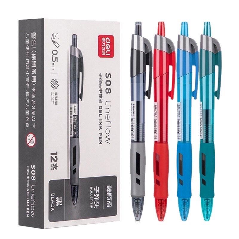  Hộp 12 Bút Gel Deli S08 Đầu Ngòi 0.5mm Viết Tiếng Trung Tiếng Nhật Cực Thích Trơn Mượt Dụng Cụ Học Sinh Văn Phòng Phẩm 