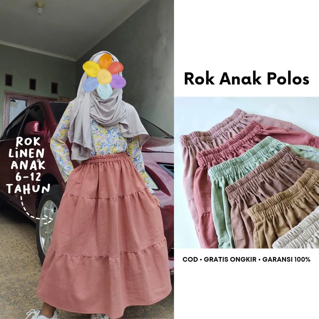 Rok polos panjang anak perempuan usia 6-12 tahun Fashion