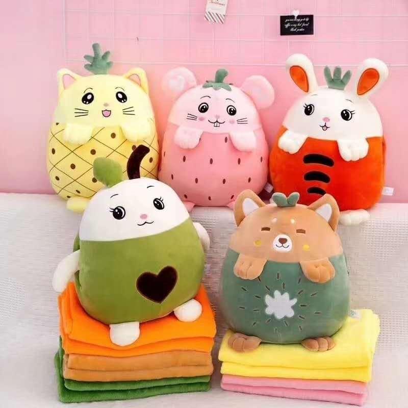 Chăn gối văn phòng gối có chăn gối có mền bên trong hình hoa quả biểu cảm cute