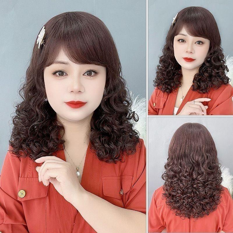 Tóc Giả Cho Nữ Tóc Giả Trùm Đầu Phong Cách Hàn Quốc Tóc Giả Xoăn Thích Hợp Cho Phụ Nữ Trung Niên Và Cao Tuổi Tóc Mẹ Cho Tóc Giả Tóc Giả Gợn Nước Wig