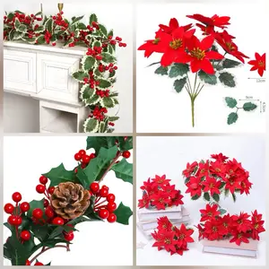 Ready Gosend Bunga Kastuba Dekorasi Natal Bunga Daun Buah Merah Biji Cemara