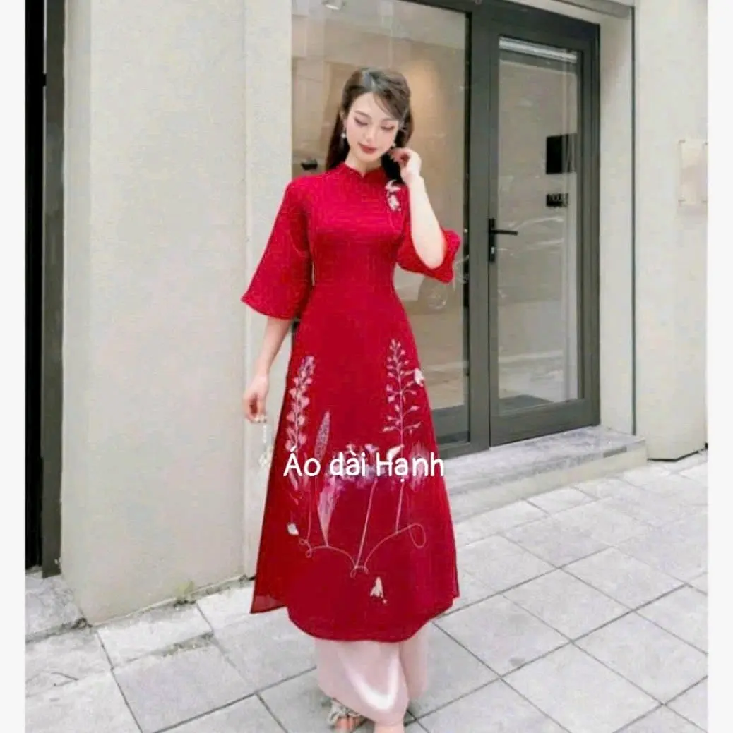 áo dài tơ hoa 4 tà y hình- áo dài hạnh