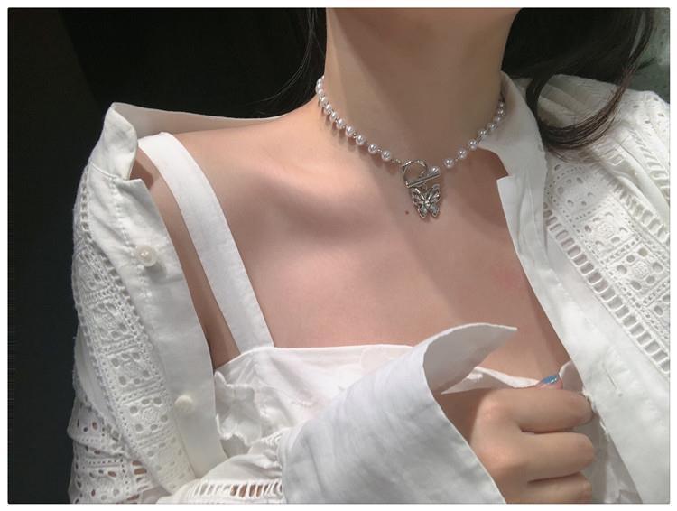 Product Introduction of Luxurious Luxurious California Girl ~ Super Fairy Diamond-Studded Pearl Butterfly Collarbone Chain Cool Disco Choker Necklace Neck Chain Trend 13