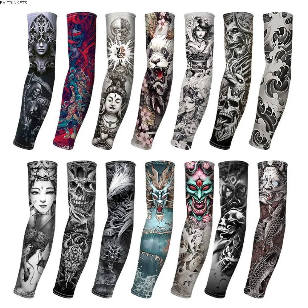 FA TRINKETS Cycling Gloves Flower Arm Pattern Flower Arm Tattoo Sleeve Elastic Thin Men Sunscreen Sleeve UV Protection Seamless Sun Protection Cover Men/Women
