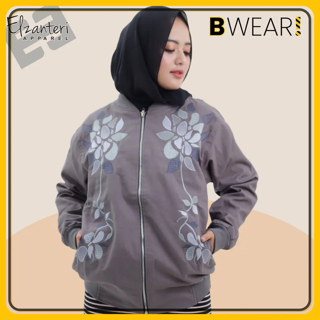 Jaket Wanita Terbaru Elzanteri Bordir Premium Gambar Bunga Hijab Muslimah