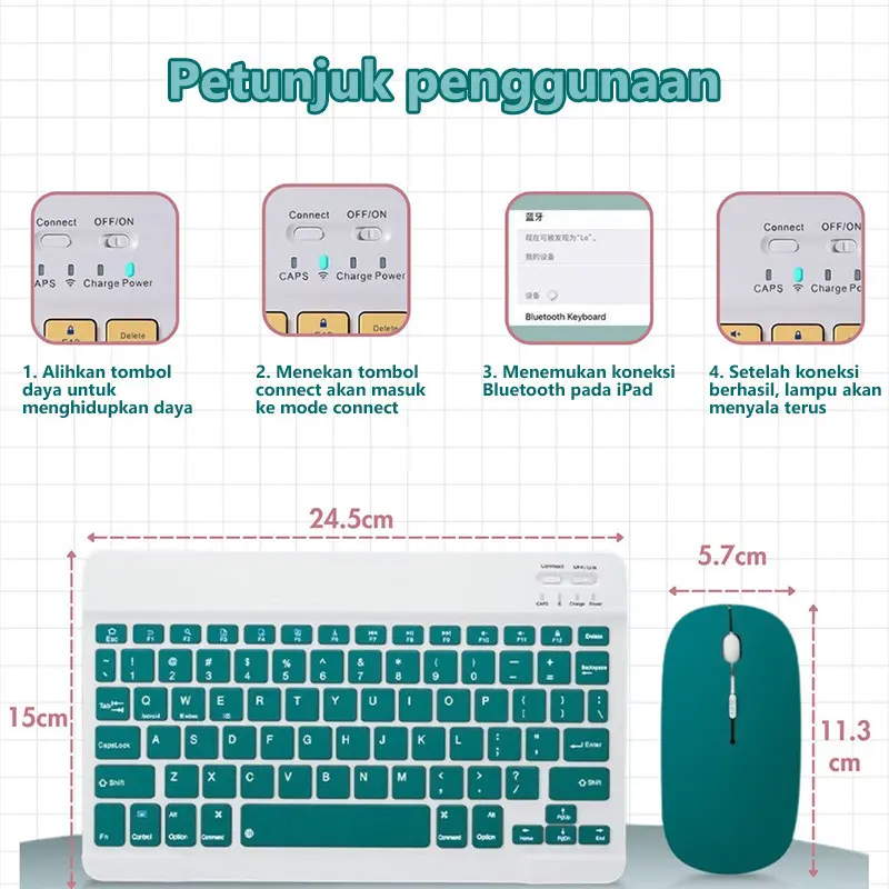 MAYY【READY】 2nd gen Pro 10 Inch 3 in 1 Wireless Bluetooth Keyboard Mouse Set Lightweight Portable For iPad 3