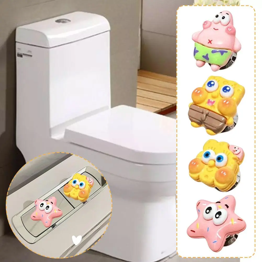 Nút Xả Bồn Cầu, Thiết Kế Spongebob Và Patrick Star, Nút Nhấn Công Tắc Phòng Tắm Xả Đinh Dài, Dụng Cụ Xả Bồn Cầu, C2B1