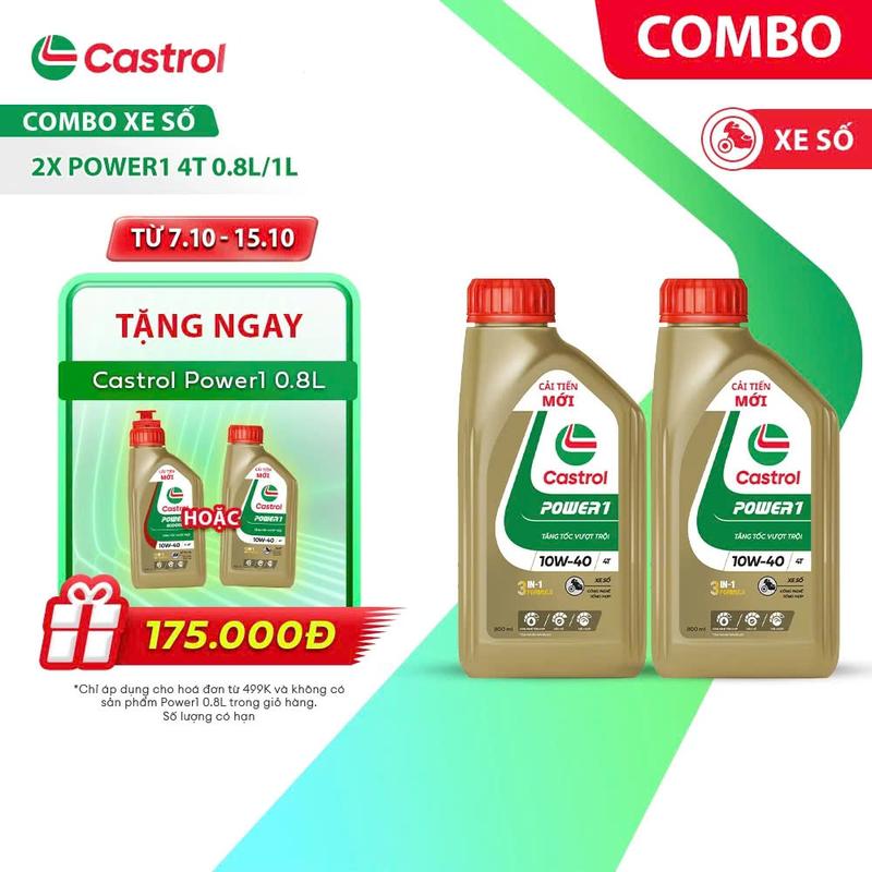 ( combo 2 chai ) Dầu nhớt Castrol Power 1 4T 10W-40 0.8L/1L cho xe số - castrol vàng