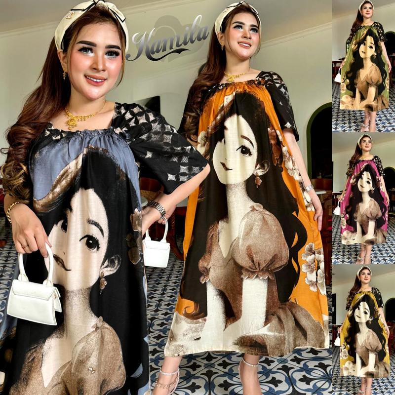 DASTER FUJI TERBARU 2024/DASTER FUJI KAMILA/DRESS IBU MUDA KEKINIAN/DASTER TERLARIS/DASTER JUMBO Rayon Motif Pendek Karet Busui 7