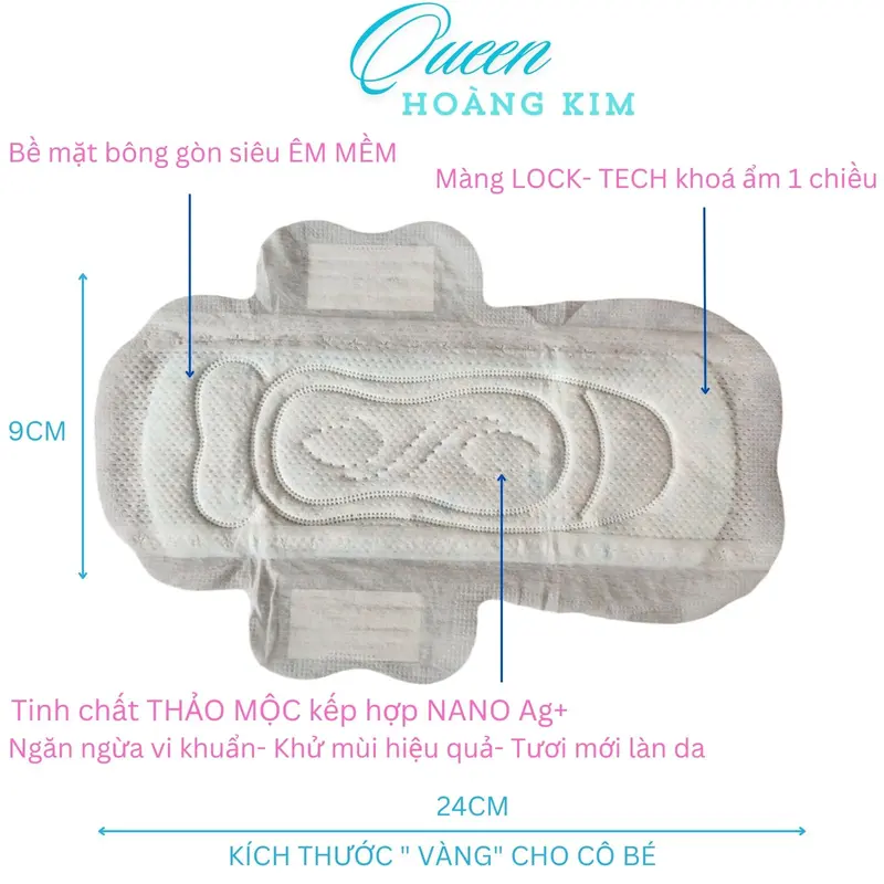 [ Bạc Hà ] ComBo 10 Gói Băng Vệ Sinh Queen Hoàng Kim Thảo Mộc The Thấm Hút Gói 8 Miếng Bề Mặt Bông Gòn Dệt Tampon bvs mát lạnh 2