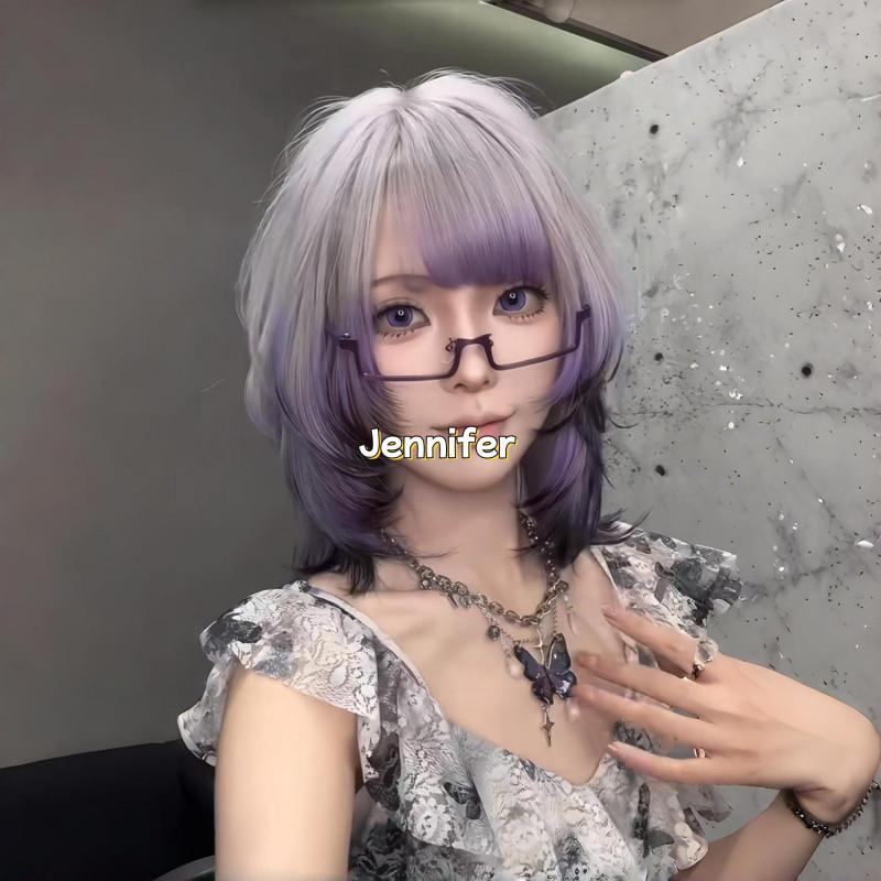 Product Introduction of hair wig for woman full head cosplay bangs wig set summer gradient purple black in long hair burst top dyeing natural niche simulation Heat Resistant Synthetic Hair 9