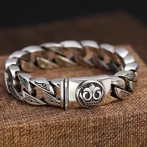 LR-1192 Gelang Tangan Pria Perak Thailand - Desain Vintage dengan Ukiran Tangan, Anti Karat & Tidak Pudar