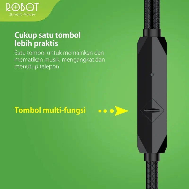 ROBOT Earphone Extra Subwoofer Bass R101 SERIES  Metal Wired Headset Original Garansi Resmi 1 Tahun Mikrofon Bawaan Peredam Kebisingan Logam Plastik On Ear Kabel Earphones Aluminium Headphones Komputer 3