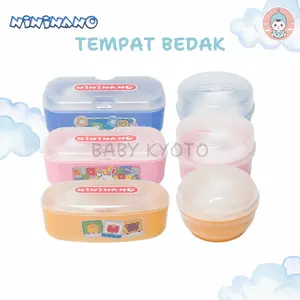 BK Nininano Powder Case Tempat Bedak Bayi Anti Pecah Single Double 2in1 Wadah Tabur Free Puff