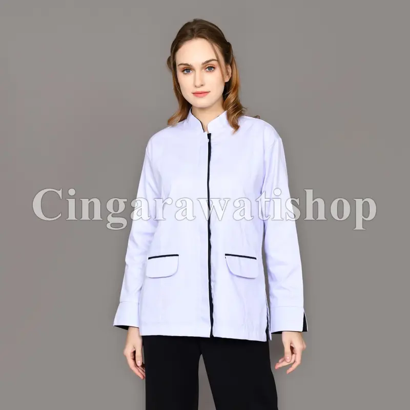 Kemeja Putih List Hitam Atasan Putih Kantong Bawah Baju Seragam Kerja Putih Baju Dinas Putih Pns Wanita 0