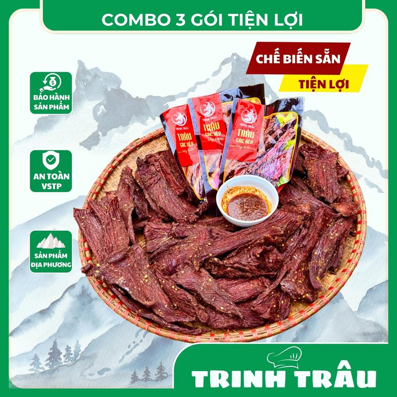 Combo 3 gói thịt trâu gác bếp Tây Bắc đặc biệt thơm ngon an toàn VSTP - Trinh Trâu - Snack, Ăn Vặt Food
