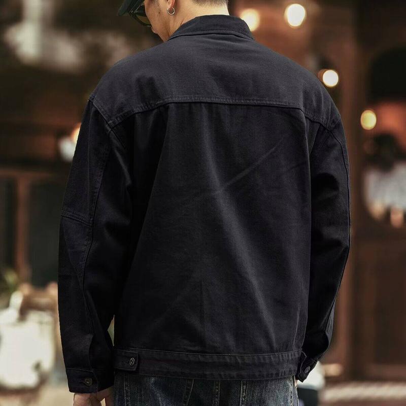 Product Introduction of American Retro Autumn Wear Denim Jacket Men Handsome Trendy Loose Tough Guy Safari Jacket Parka Big Pocket Jacket Tide polo  shirts windbreaker polo  shirts winter  jackets jacket  men light  blue straight  jacket 4