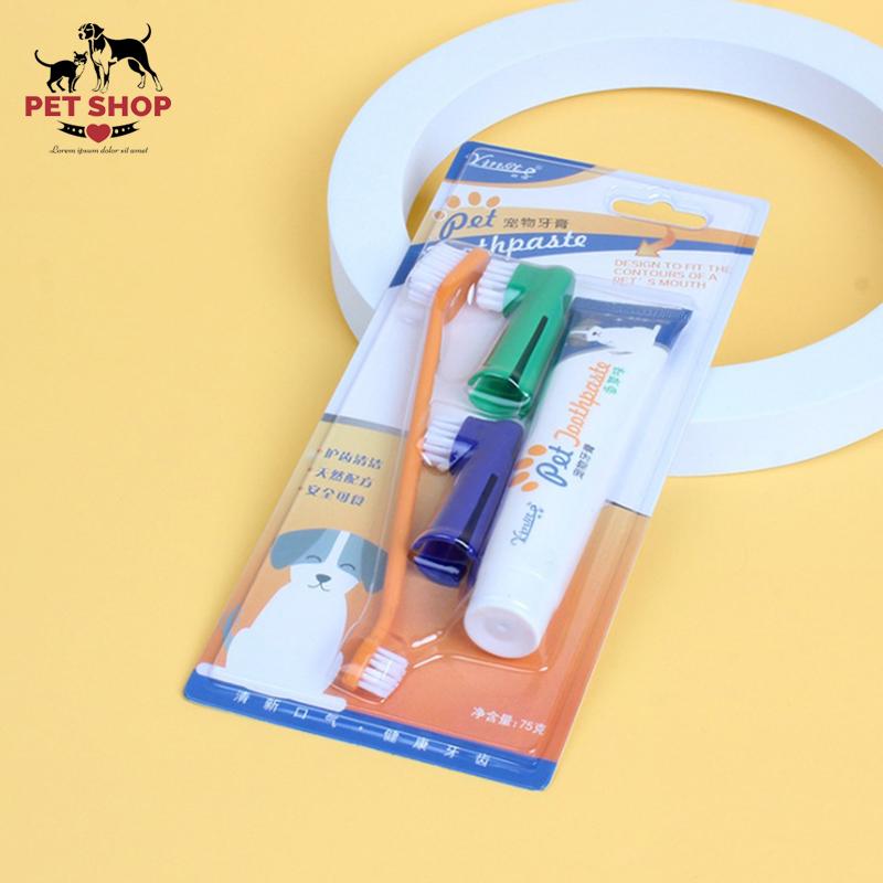 Bộ bàn chải kem đánh răng vệ sinh miệng cho Pet Chó, Mèo. dog teeth